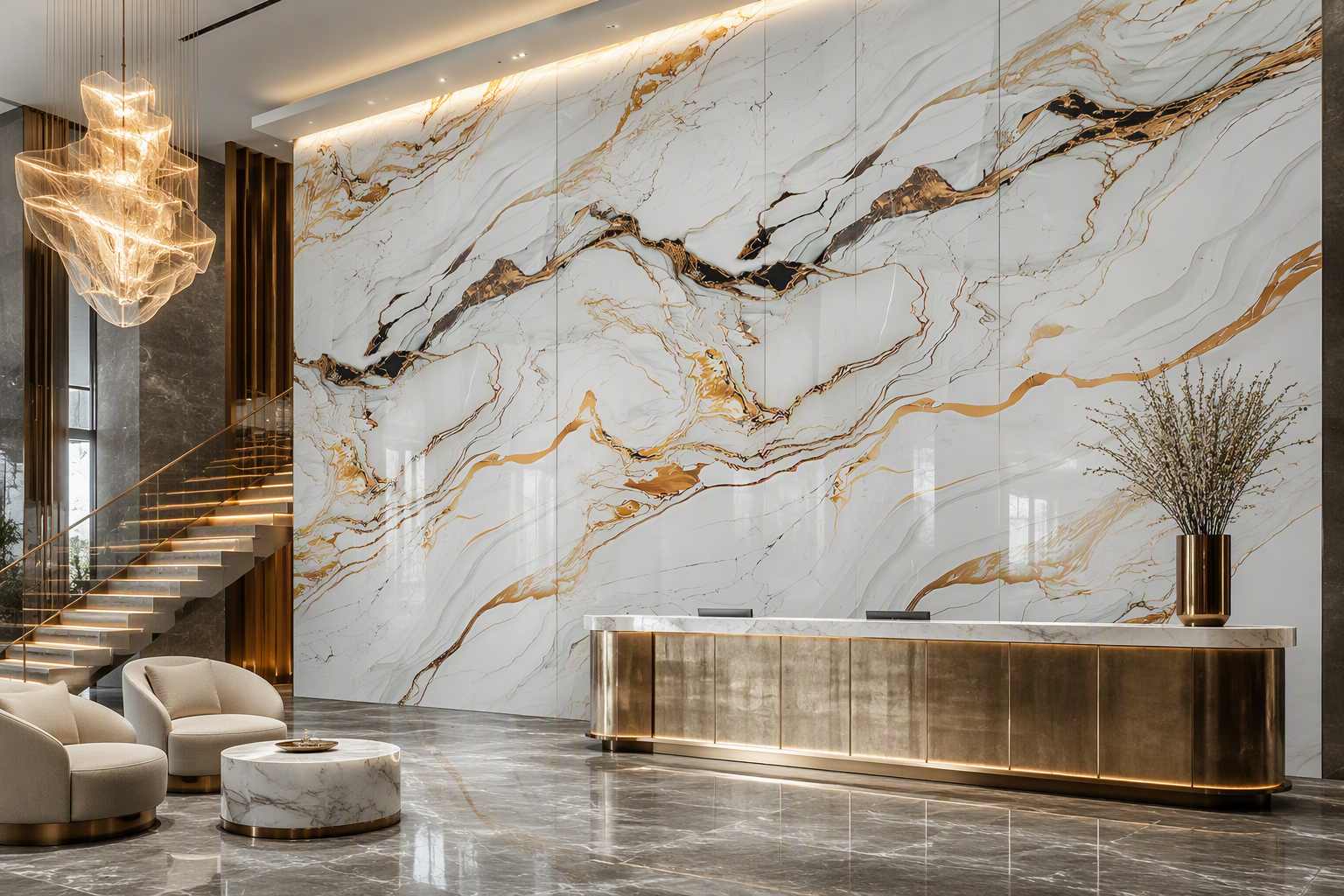 ValuedHouse calacatta marble pvc wall panel - Feature Wall