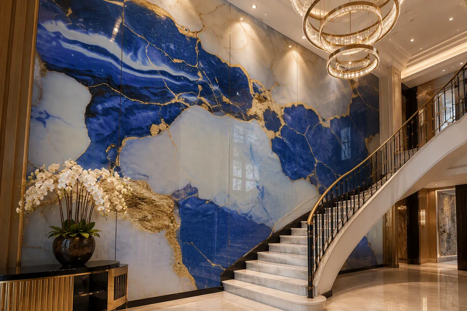 ValuedHouse blue fantasy pvc marble wall panels - Staircase