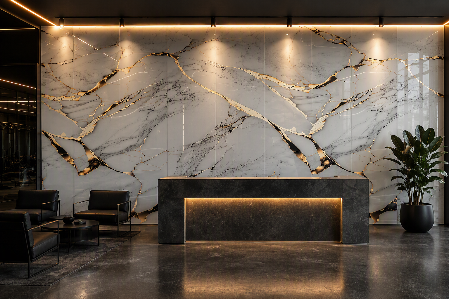 ValuedHouse gold vein uv printed marble wall panel - Gym