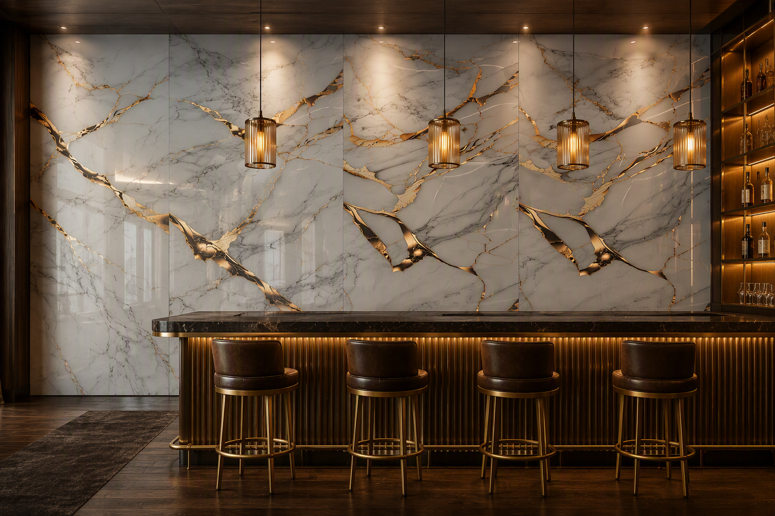 ValuedHouse gold vein uv printed marble wall panel - Gym