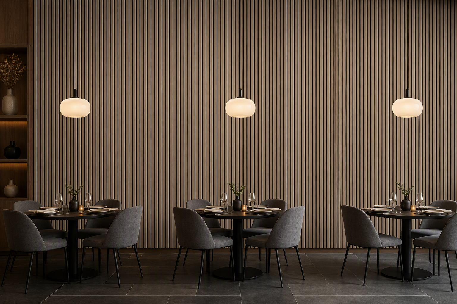 ValuedHouse grey oak wood veneer slat panels - Factory