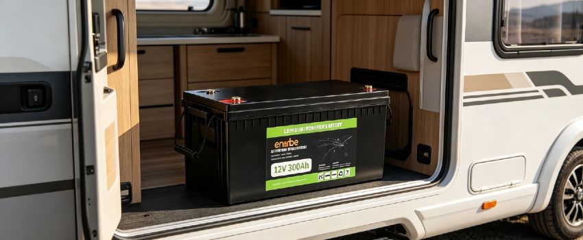 12V 300Ah LiFePO4 Deep Cycle Battery | Enerbe competitive car battery price. Wide temperature range for cold climates, built-in smart BMS. 3000+ cycles, safe lead-acid replacement. Fast shipping.