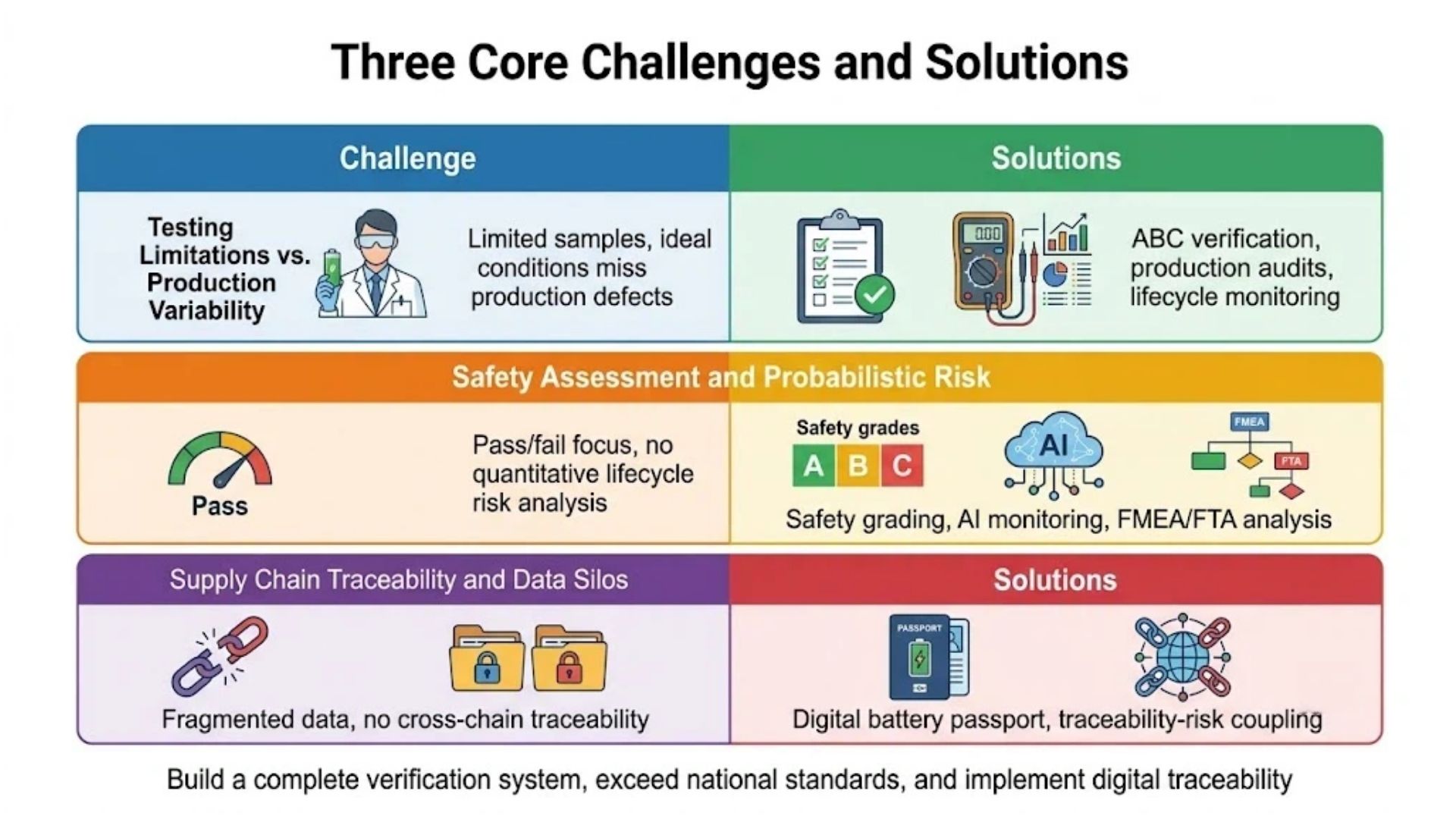 Power battery industry three core challenges and solutions showing testing safety and traceability issues for B2B buyers