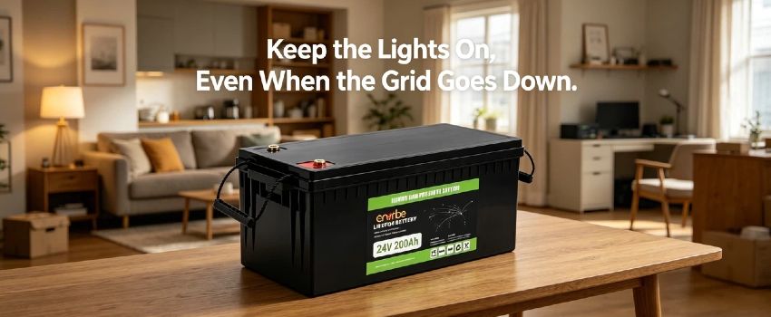 24V 200Ah LiFePO4 Battery | Enerbe lifepo4 24v 200ah. 3000+ deep cycles, built-in smart BMS. Drop-in lead-acid replacement, zero maintenance. Ideal for solar, RV & marine use.