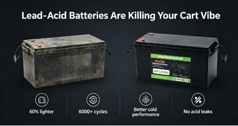High-performance lifepo4 batteries in 24V series, lightweight and long-lasting for golf cart and RV builds