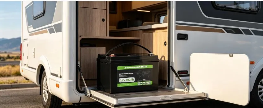 12V 100Ah LiFePO4 Deep Cycle Battery | Enerbe lithium deep cycle marine battery. Best-selling lead-acid replacement, built-in active balancing BMS. 3000+ cycles, zero maintenance, fast charging.