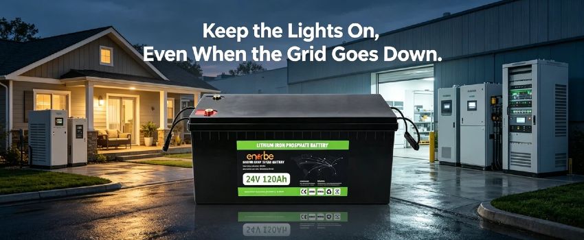 24V 120Ah LiFePO4 Battery by Enerbe. Affordable lifepo4 battery price for industrial use. Zero maintenance, no acid leakage, global fast delivery.