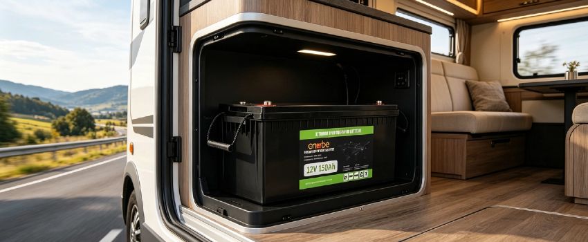 12V 150Ah LiFePO4 Deep Cycle Battery | Enerbe deep cycle rv battery. 3000+ deep cycles, built-in smart BMS. Drop-in lead-acid replacement, zero maintenance. Ideal for RV, solar & marine use.