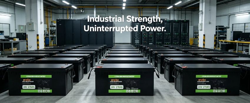 24V 270Ah LiFePO4 Battery | Enerbe 24v lifepo4 battery. 3000+ deep cycles, built-in smart BMS. Drop-in lead-acid replacement, zero maintenance. Ideal for solar, RV & marine use.