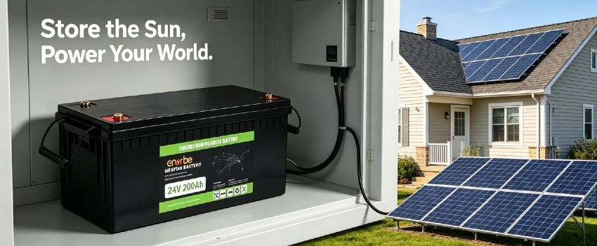 24V 200Ah LiFePO4 Battery | Enerbe lifepo4 24v 200ah. 3000+ deep cycles, built-in smart BMS. Drop-in lead-acid replacement, zero maintenance. Ideal for solar, RV & marine use.