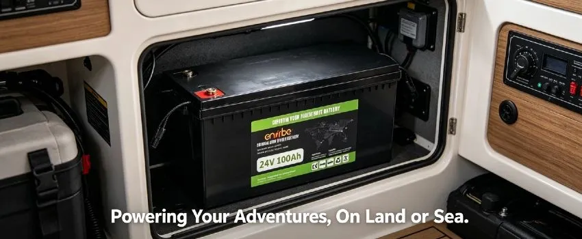 24V 100Ah LiFePO4 Battery | Enerbe baterie lifepo4. Drop-in lead-acid replacement with Bluetooth monitoring. 3000+ deep cycles, built-in smart BMS, zero maintenance.