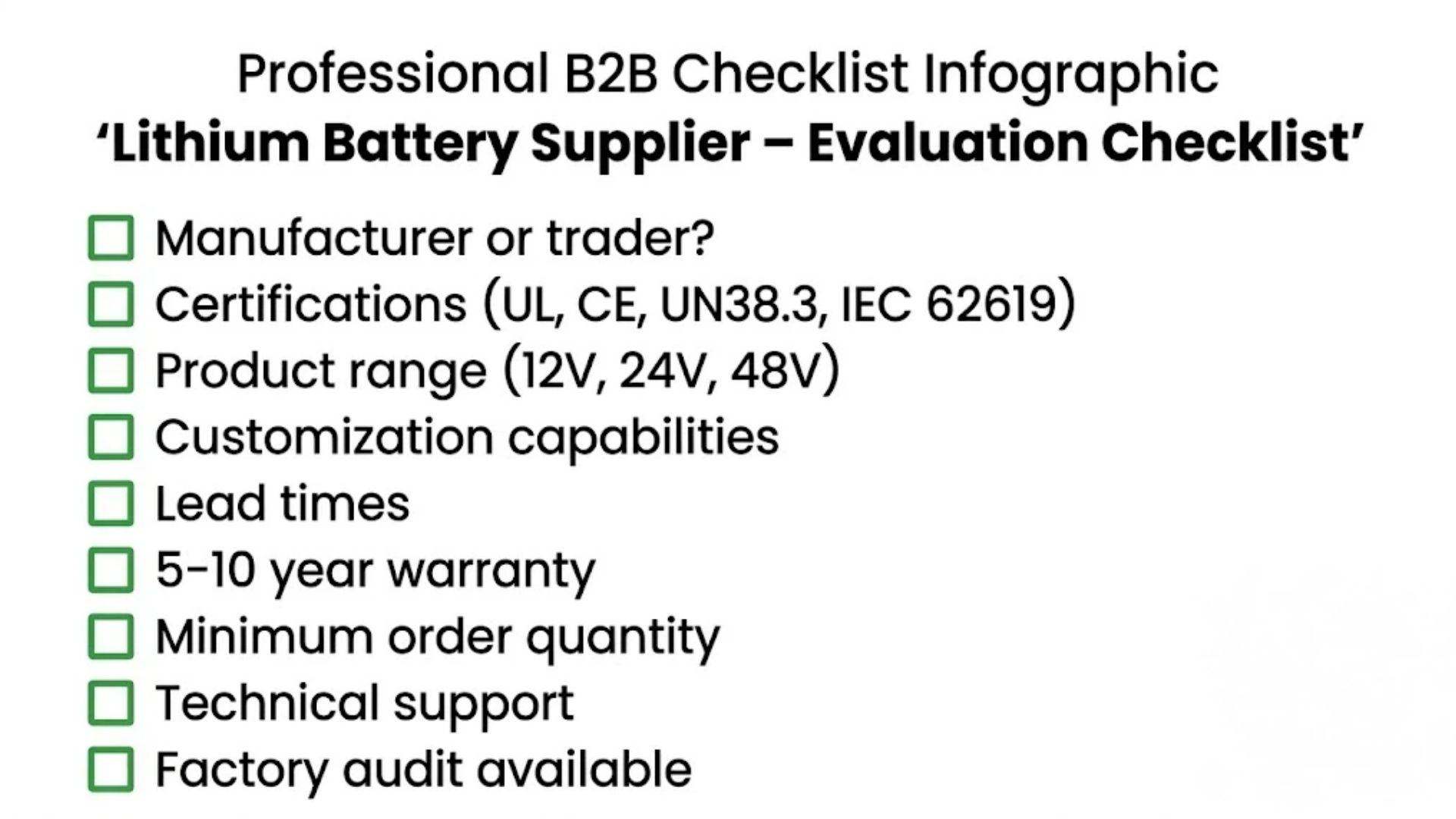 Lithium battery supplier evaluation checklist for B2B buyers