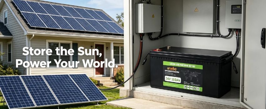 24V 100Ah LiFePO4 Battery | Enerbe baterie lifepo4. Drop-in lead-acid replacement with Bluetooth monitoring. 3000+ deep cycles, built-in smart BMS, zero maintenance.