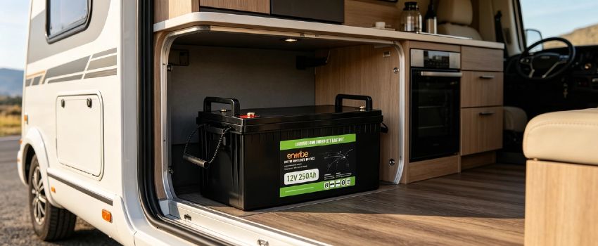 Enerbe 12V 250Ah LiFePO4 Deep Cycle Battery - Reliable deep cycle marine battery. Upgrade your boat in minutes, CE/UL certified. 3x longer life, no acid leakage, fast shipping.