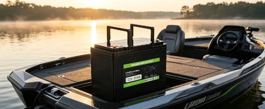 Enerbe 12V 55Ah LiFePO4 Deep Cycle Battery - Reliable 12v deep cycle marine battery. Upgrade your boat in minutes, CE/UL certified, 3x longer life than lead acid.