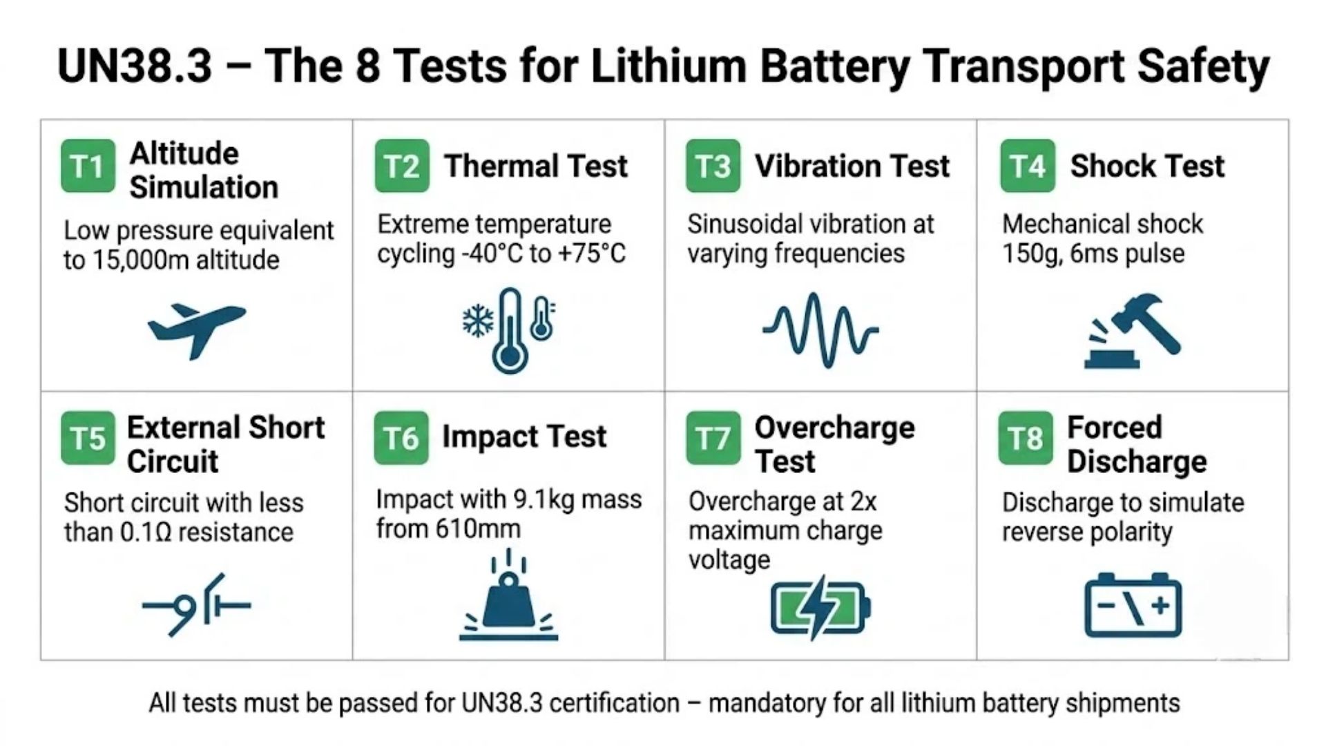 LiFePO4 battery shipping certifications quick reference table showing UN38.3 MSDS and transport certificate purposes for B2B buyers