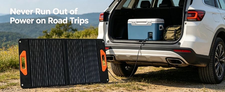 60W Foldable Solar Panel by Enerbe. Reliable off grid solar system with hassle-free solar installation. Compact design, perfect for outdoor adventures & small residential backup power.