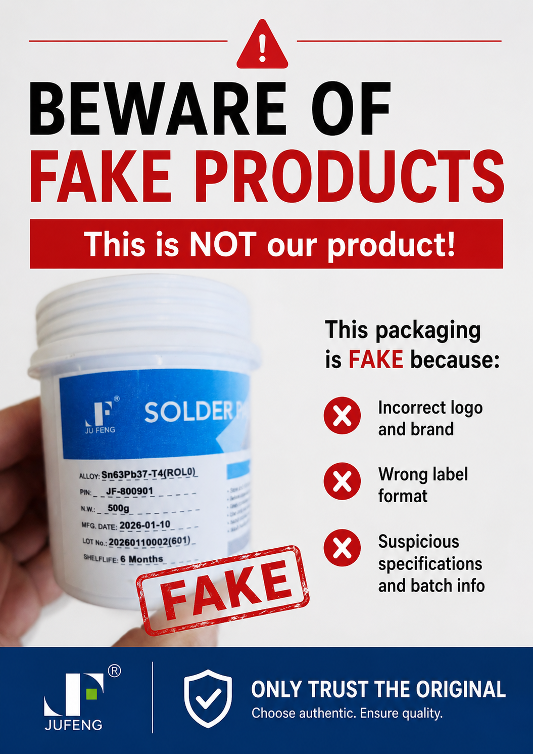 Counterfeit Solder Paste Label Comparison