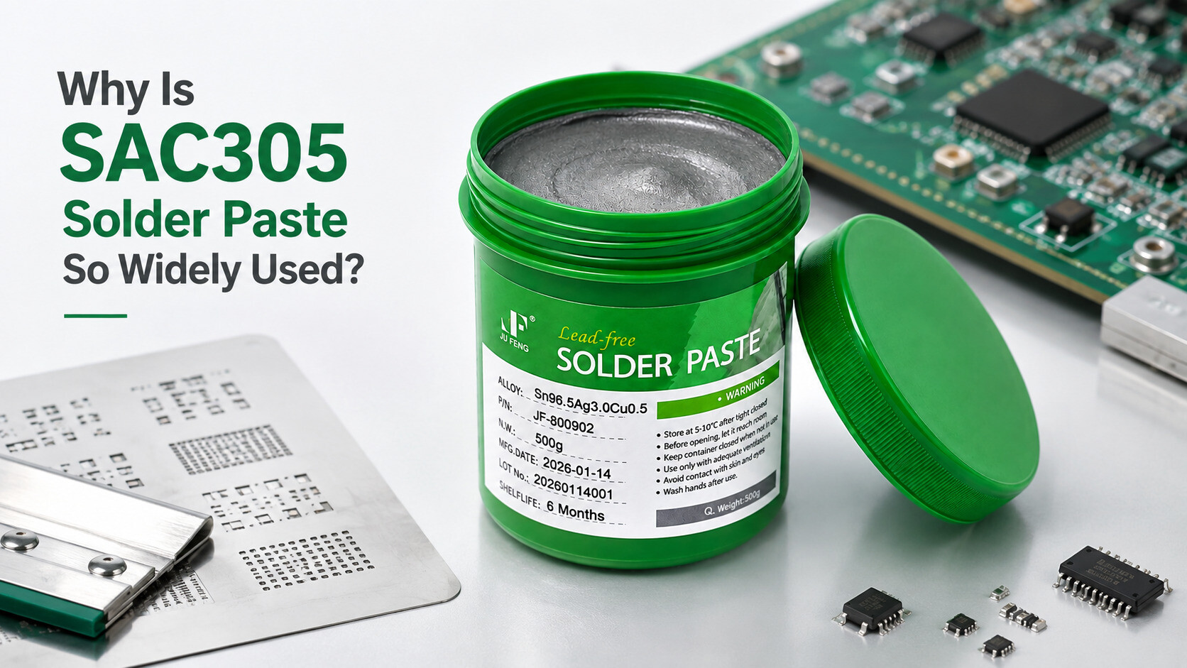 Jufeng SAC305 lead-free solder paste for SMT assembly