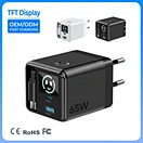 TFT Display 65W PD3.2 GaN Charger Fast Phone Charger Type C Retractable Cable 3 Port Foldable Adapter for Laptop