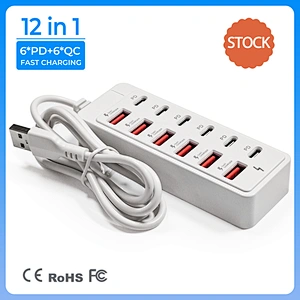 12 Ports USB Desktop Charging Station USB-C Multi Port PD 30W Charging Block for Mobile Phones Android