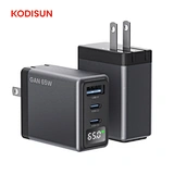 Compact 65W GaN Charger Digital Display Fast USB C Wall Travel Charger for Laptop Phones CE KC ROHS FCC CB OTP OVP Protection