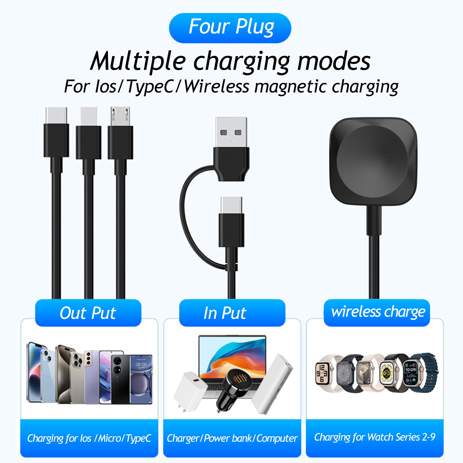 dual USB A and Type-C input charging cable