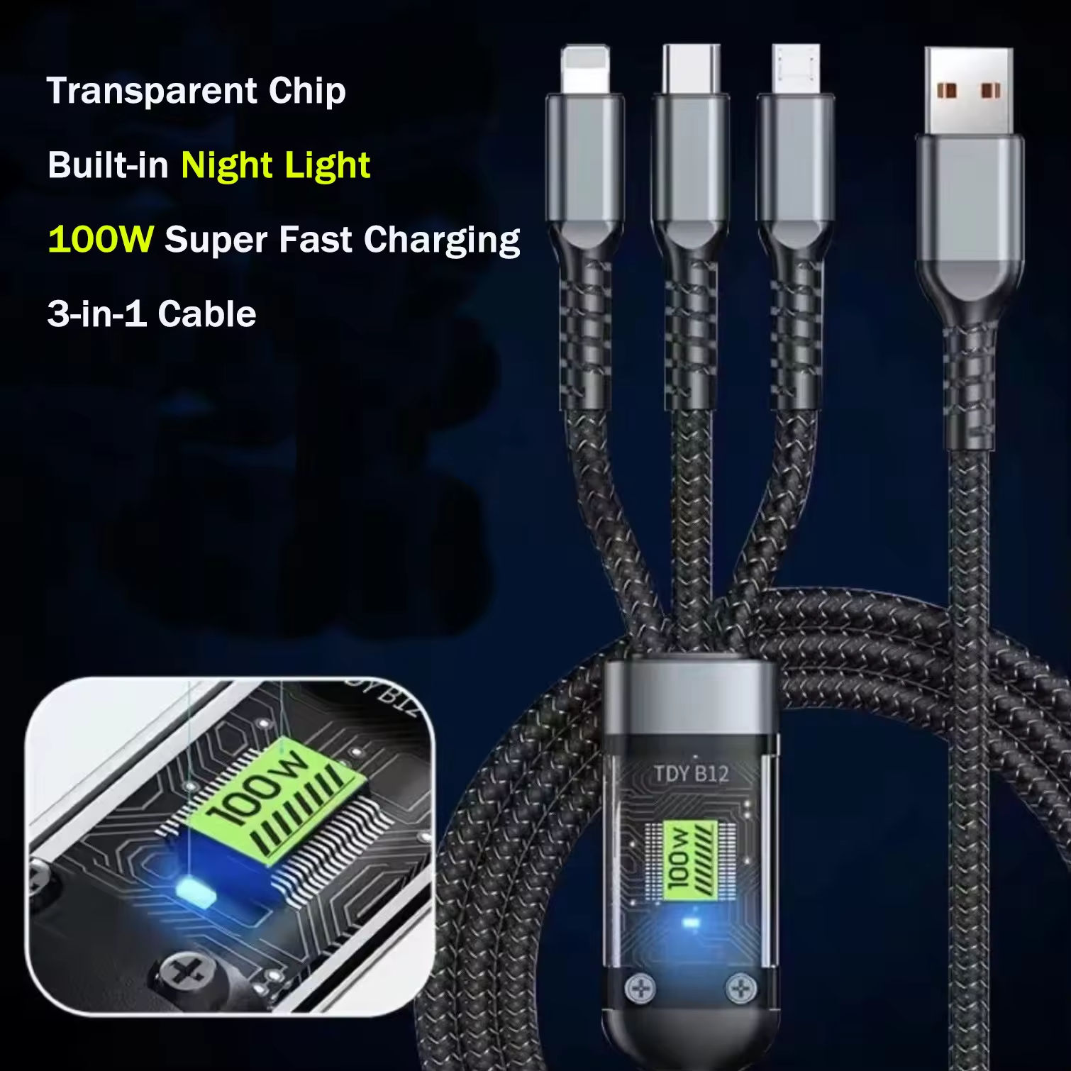 transparent chip charging cable