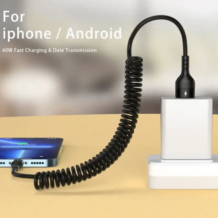 car dashboard coiled charging cable