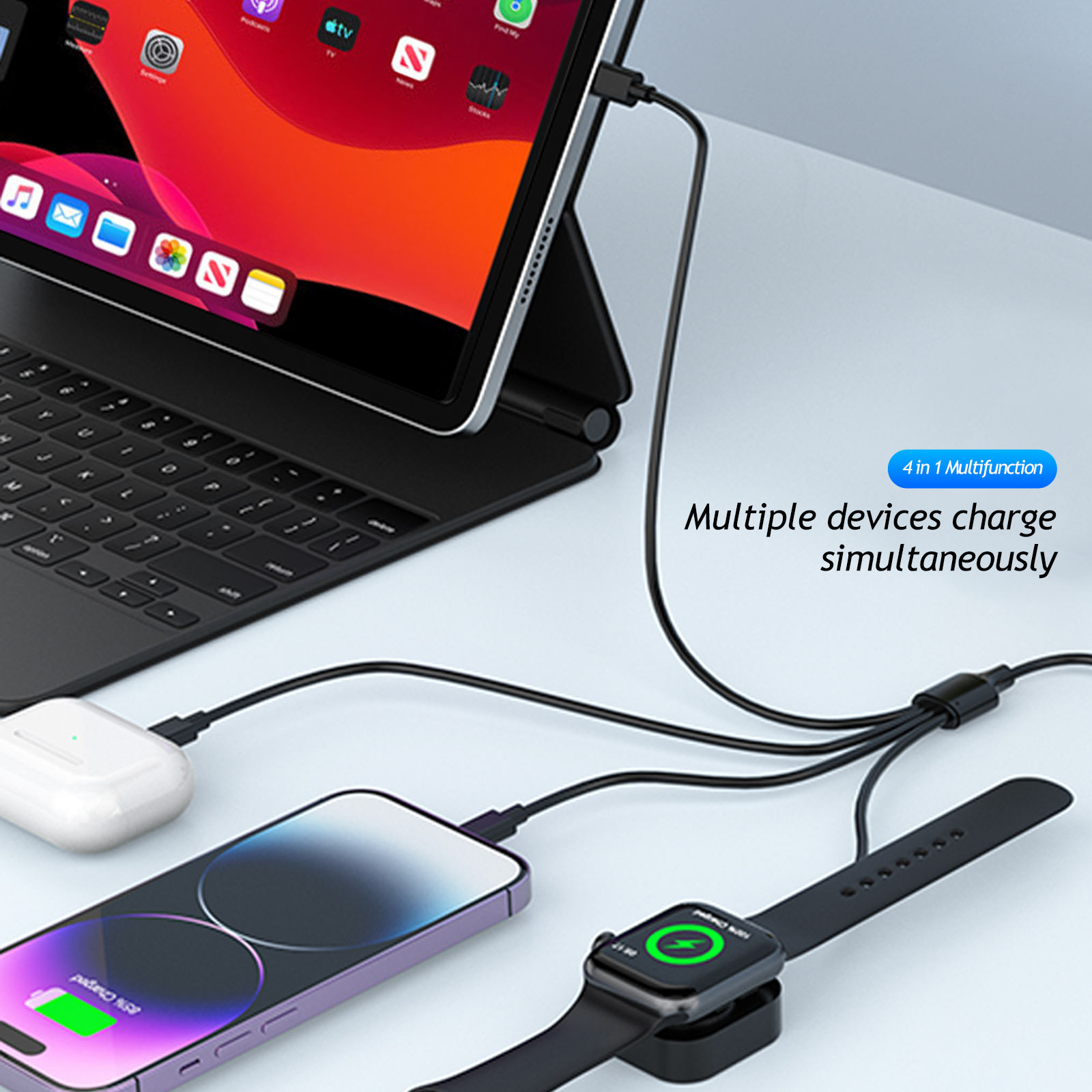 dual USB A and Type-C input charging cable