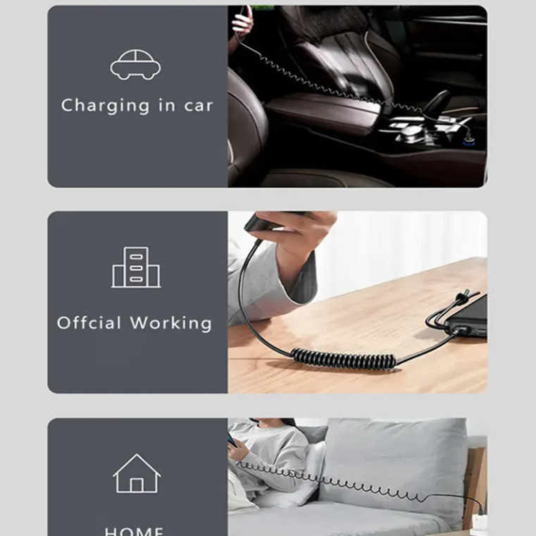 car dashboard coiled charging cable