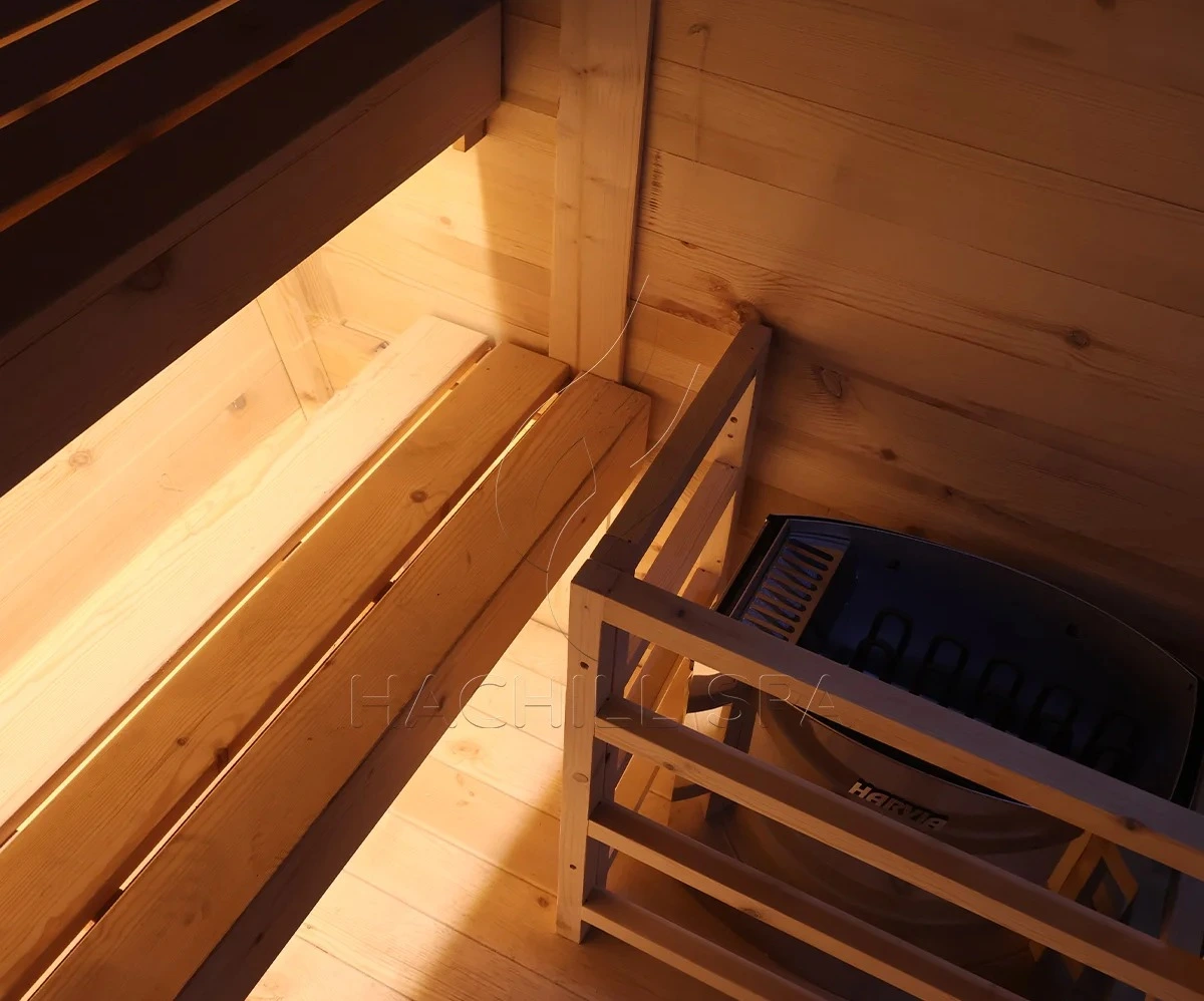 thermowood sauna cabin interior wooden benches