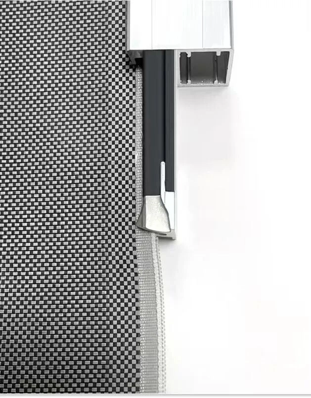 Outdoor roller shade cassette, aluminum tracks, motor and solar screen fabric