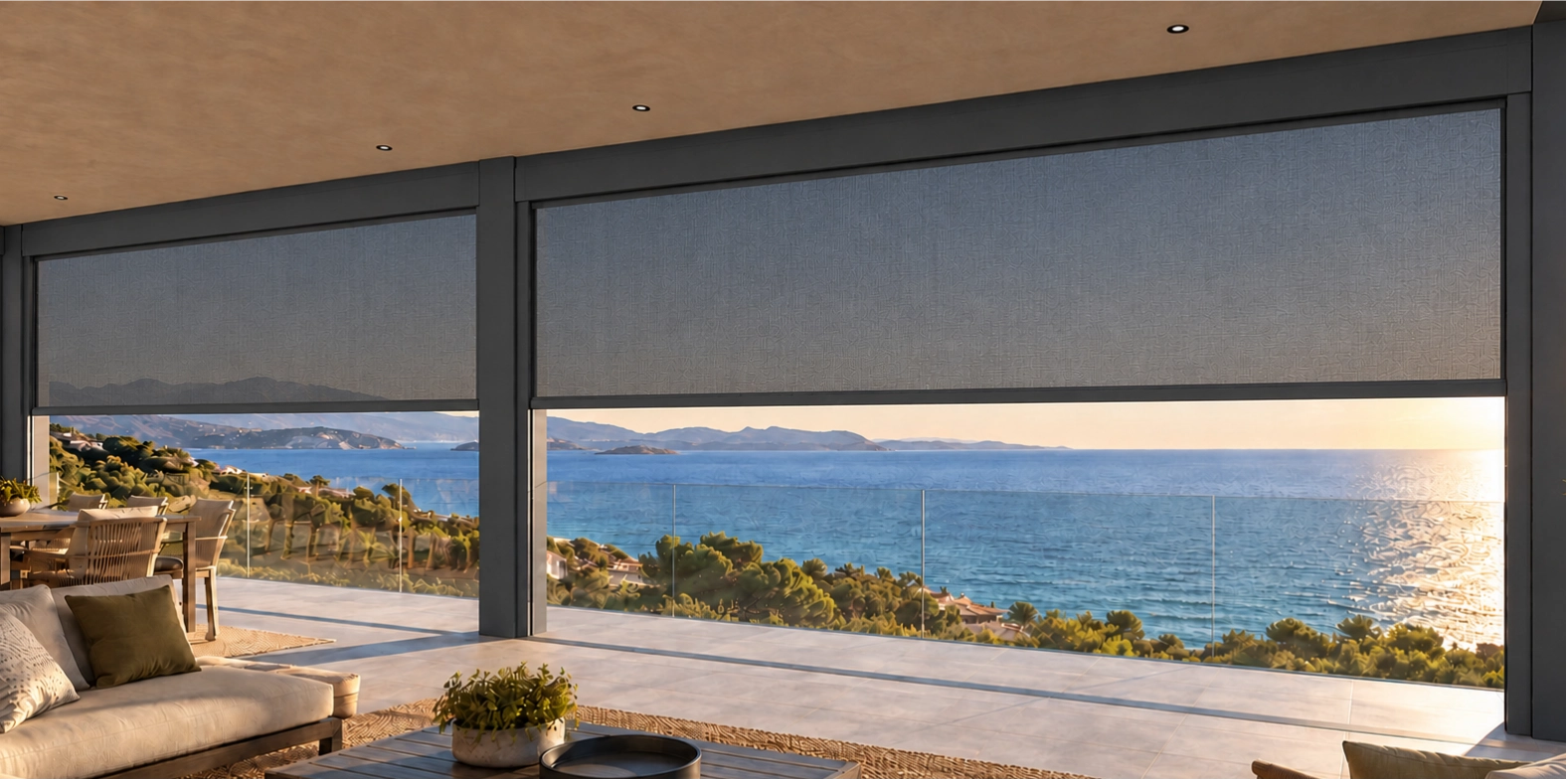 Outdoor ZIP screen on a sea-facing balcony