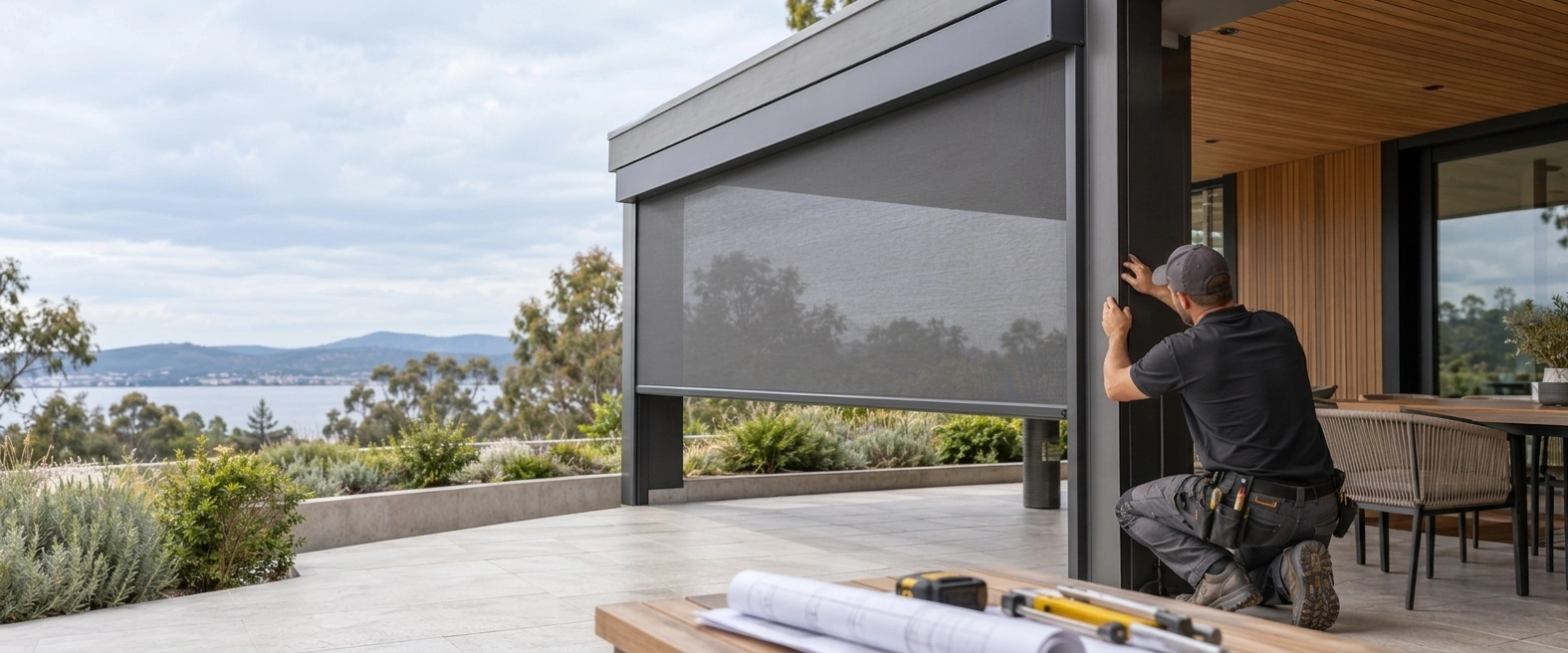 Motorized outdoor ZIP screens for a terrace project