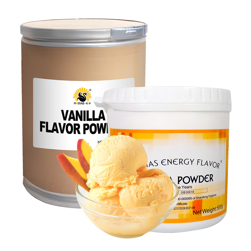 Display of 500g and 25kg vanilla flavor packaging