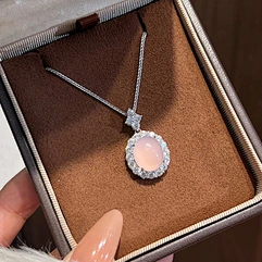 Pink Chalcedony Halo Pendant Necklace