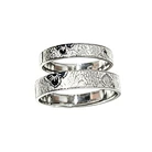 Vintage milgrain tree bark floral engraved silver couple rings