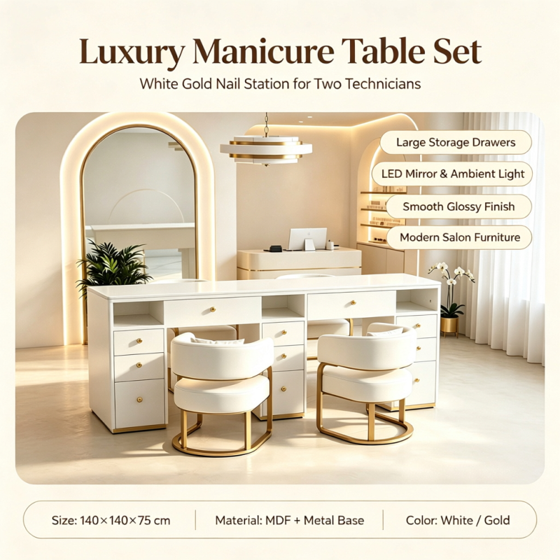 white nail desk nail table with drawers double manicure station