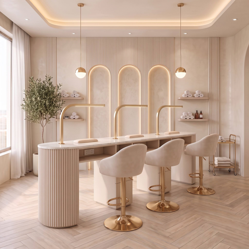 nail bar station cream nail bar table fluted manicure table