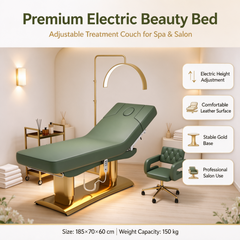 green facial bed gold base beauty bed luxury electric facial bed