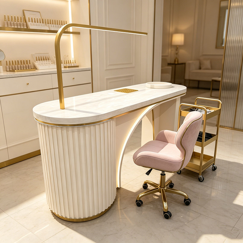 Fluted nail station Curved manicure desk Nail dust collector table