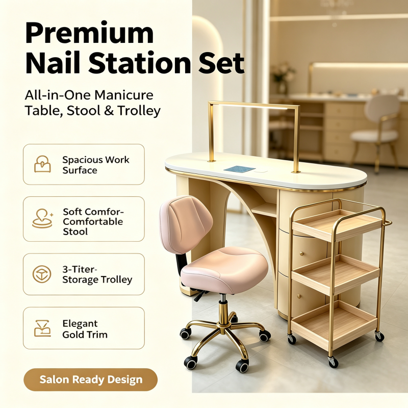 manicure desk oval manicure table gold trim nail desk