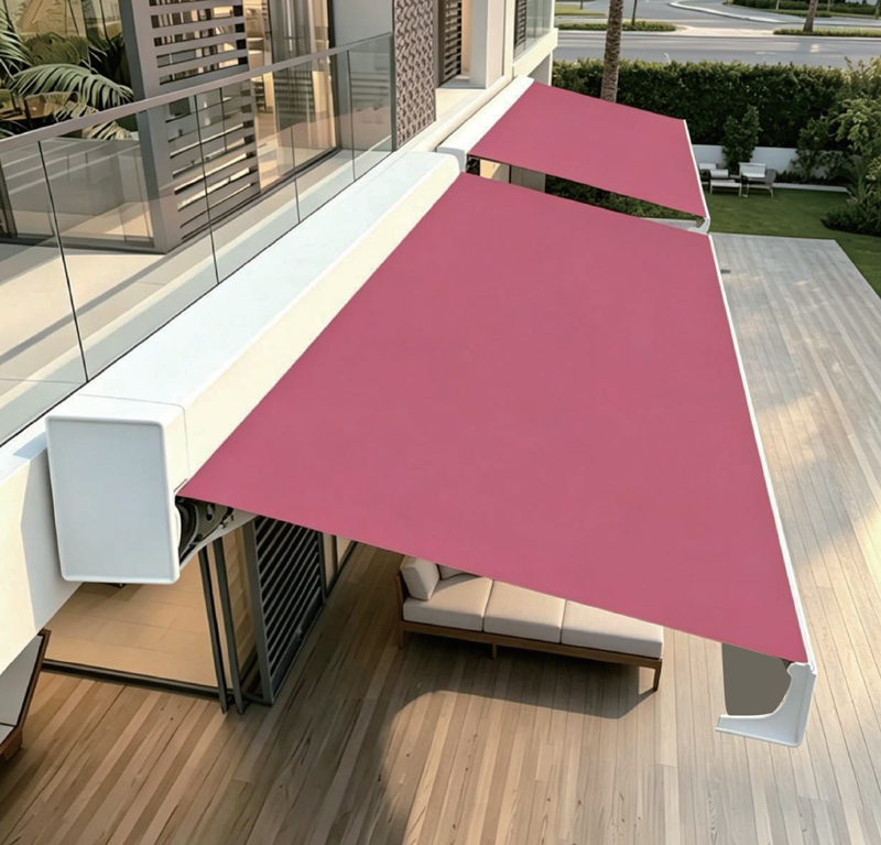 full cassette motorized retractable awning closed wall‑mounted