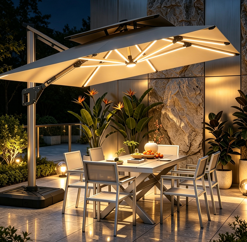 custom logo commercial parasol with LED light