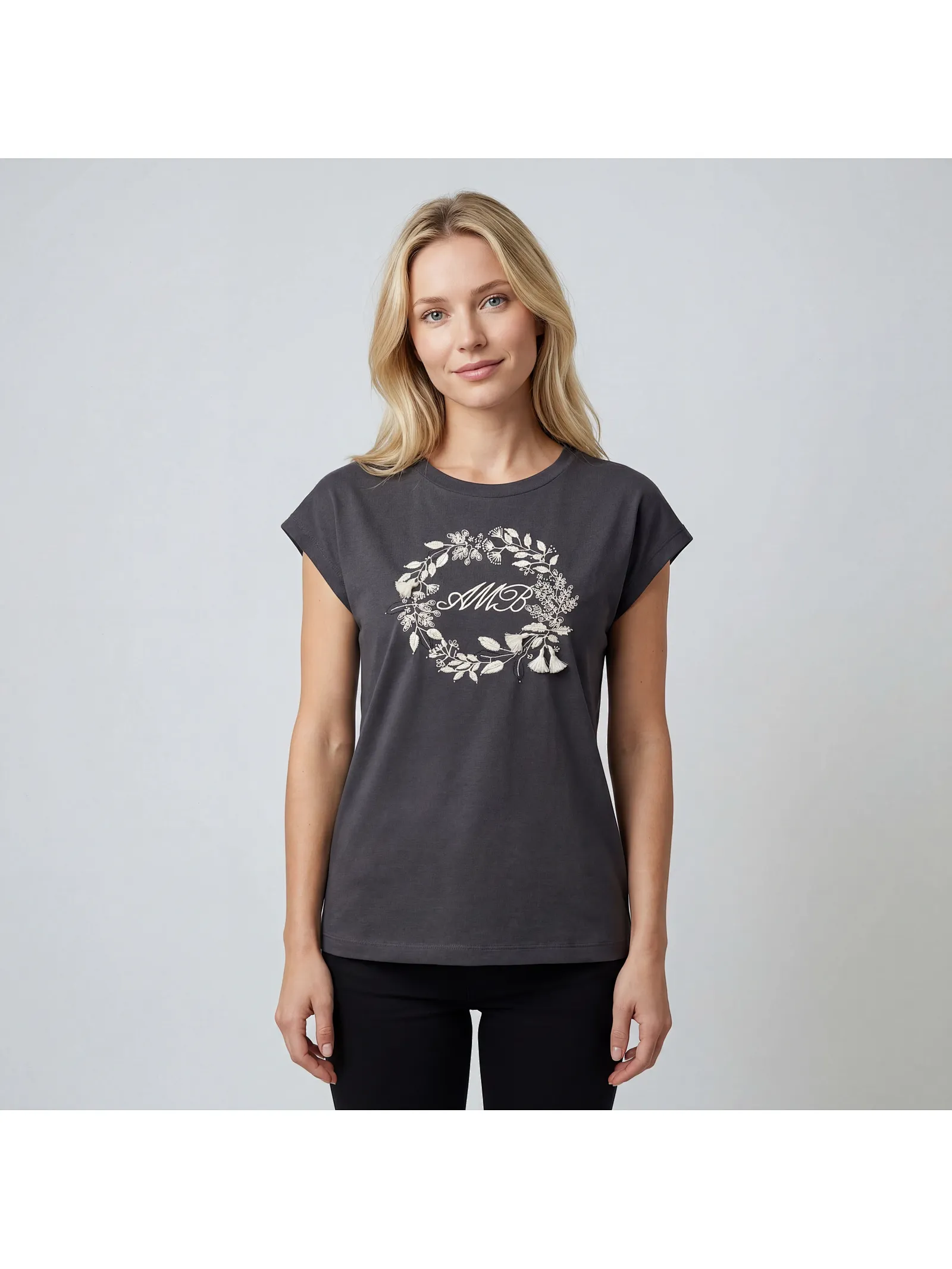 custom embroidered cap-sleeve tee
