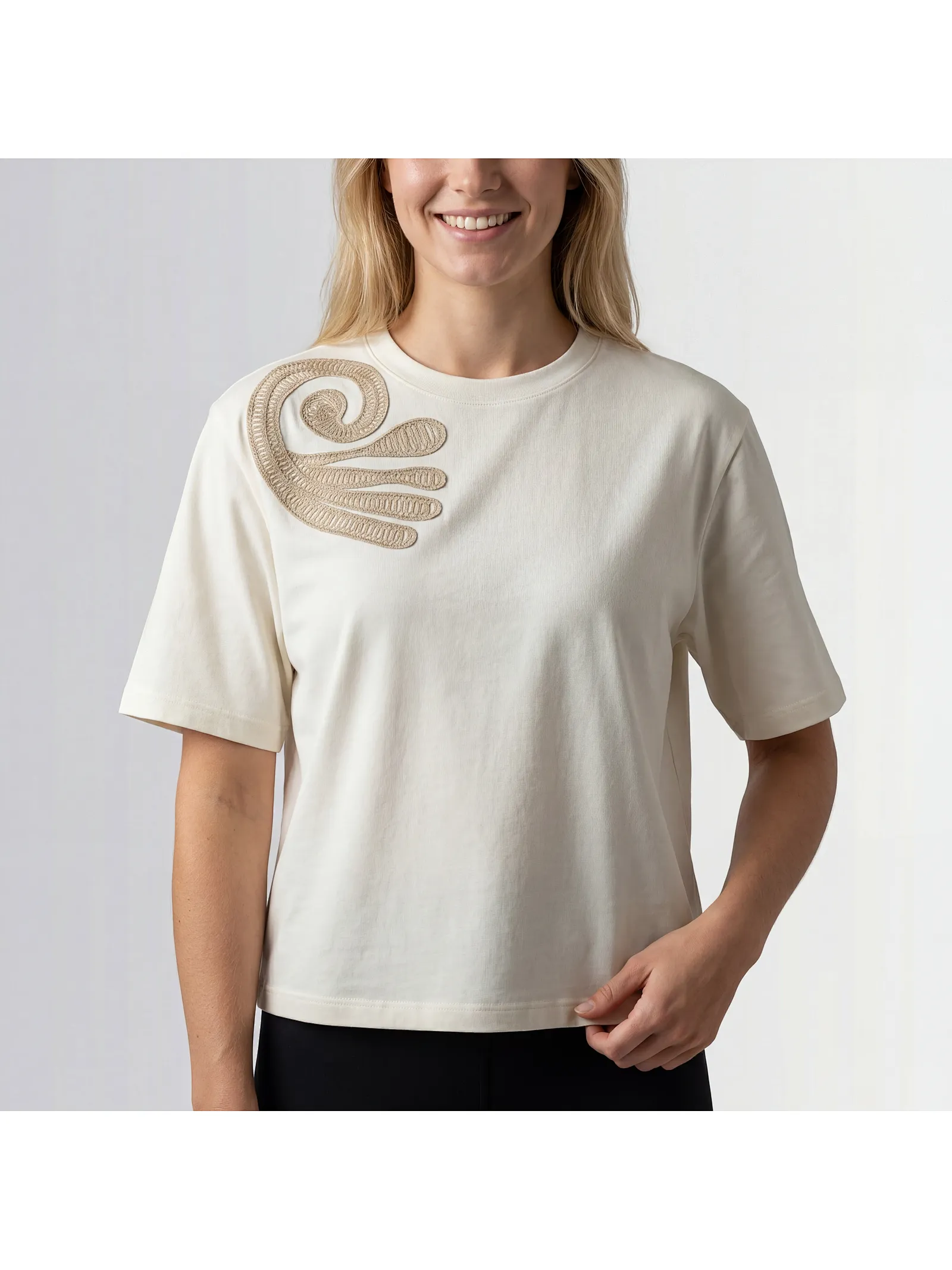 cotton blend cord embroidery tee