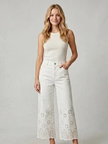 scalloped hem cotton pants