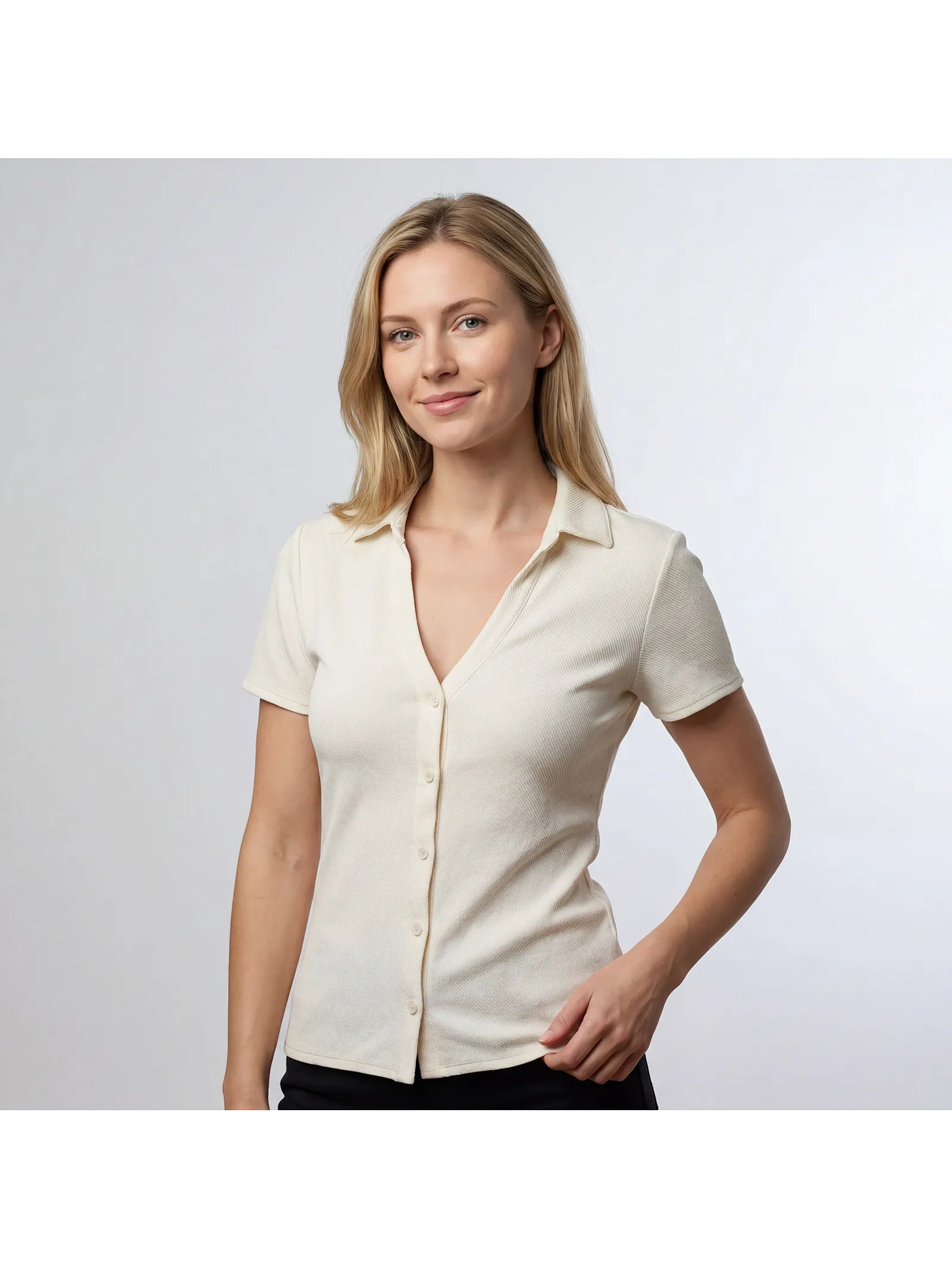 private label fitted button top