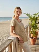resortwear slub V-neck T-shirt